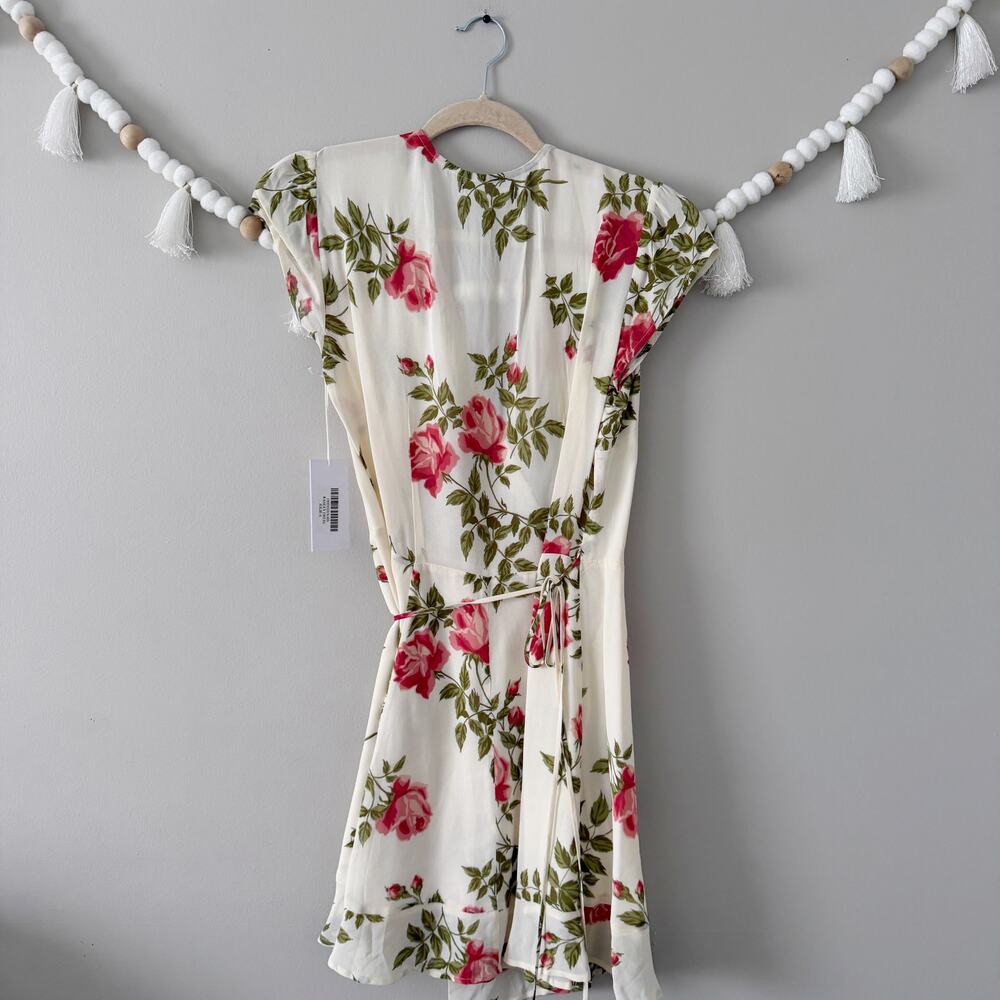 NWT Reformation Radley Wrap Dress Floral Print Cream Mini Ruffle Hem Womens Sz S - Picture 6 of 6